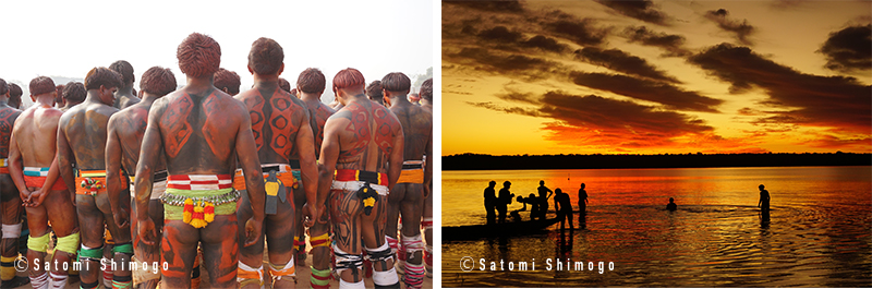 KAYAPO BODYPAINTイメージ画像とアマゾンの夕焼けの写真